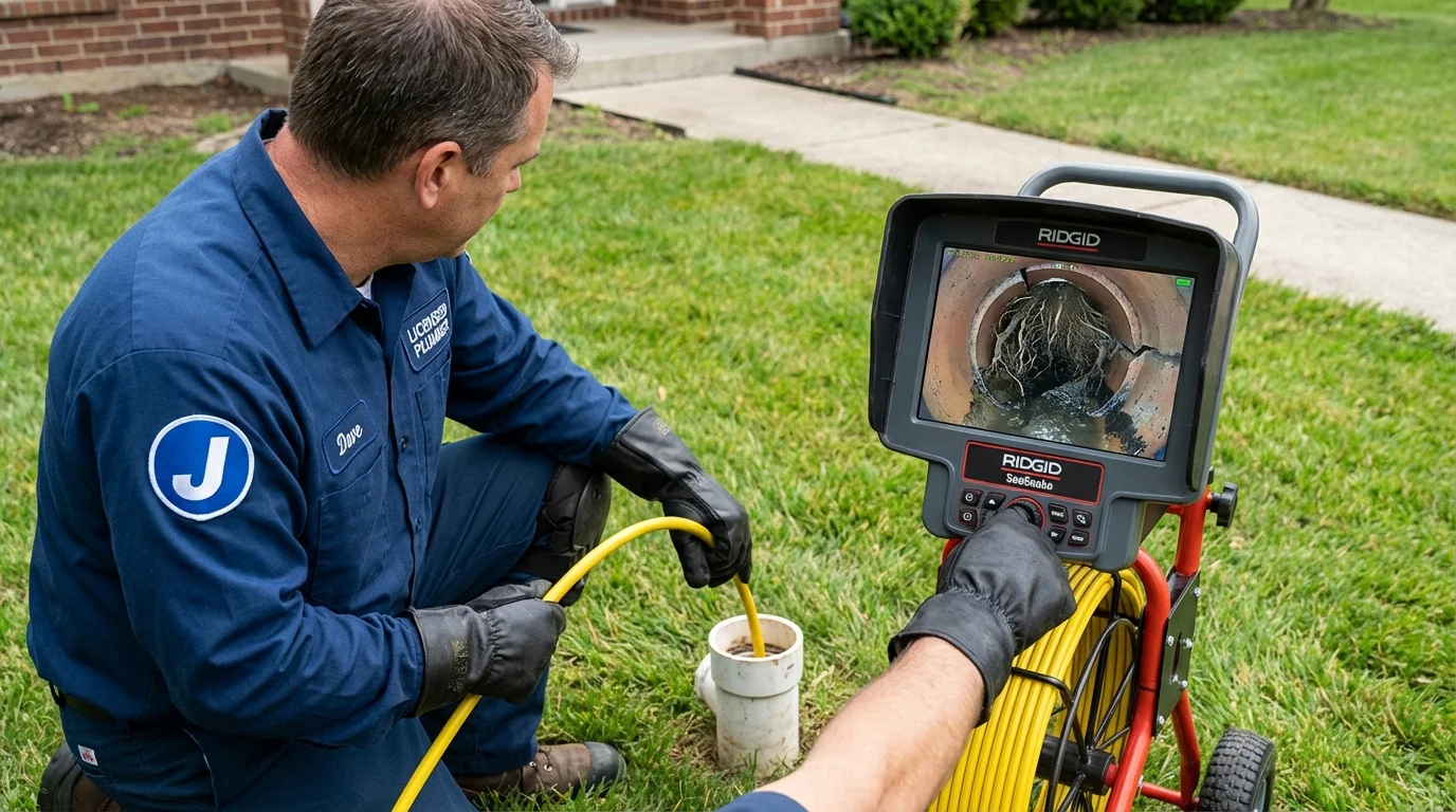 Sewer camera inspection being performed by Johns Plumbing LLC in Trafford