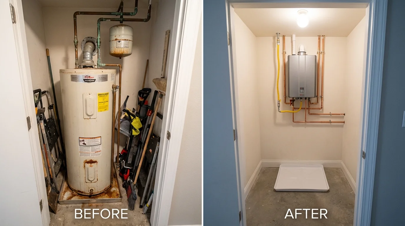 Tank water heater versus wall-mounted tankless unit comparison for Trafford, PA homeowners