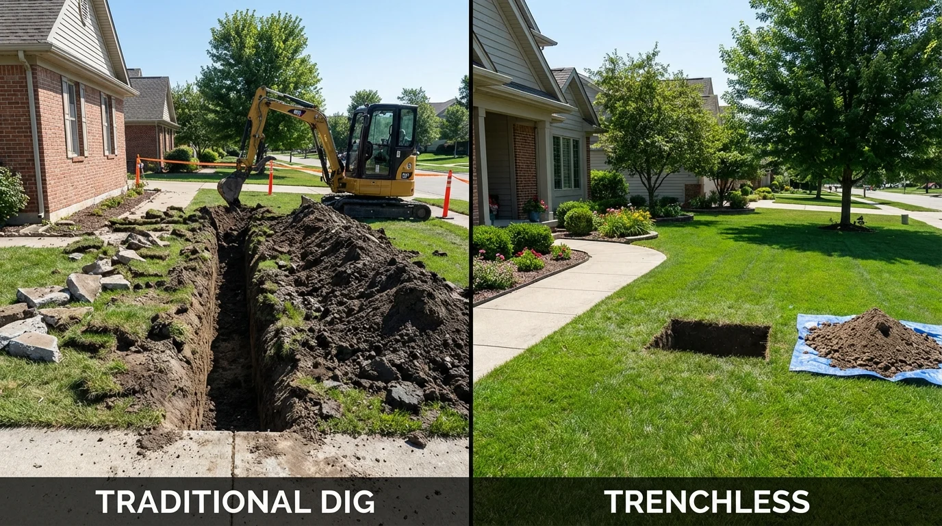 Trenchless sewer repair with minimal yard damage versus traditional excavation in Trafford, PA